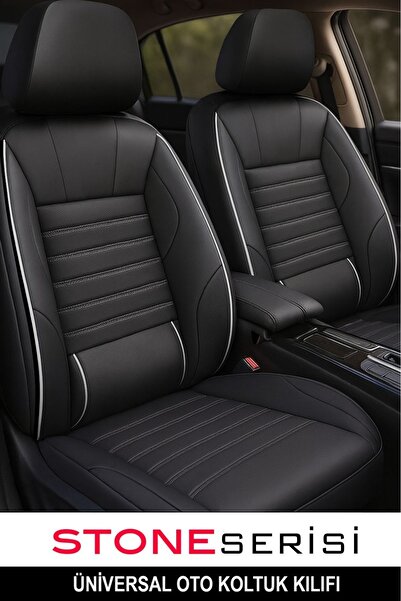 GM-DESIGN Stone Üniversal Deri Oto Koltuk Kılıfı - Bel Destekli -  5 Koltuk T...