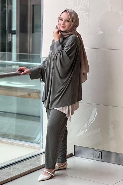 Ghisa Beaded Detailed Bat Sleeve Shirt Underwear Pants 3-Piece Set