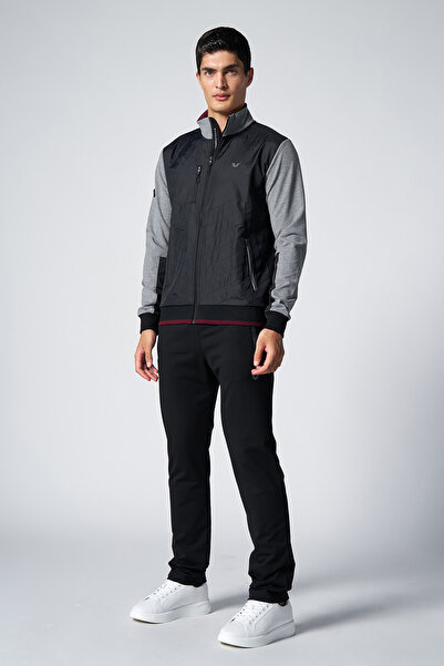 bilcee Erkek Koyu Gri Melanj Dik Yaka Dokumalı Örme Eşofman Takım 1572