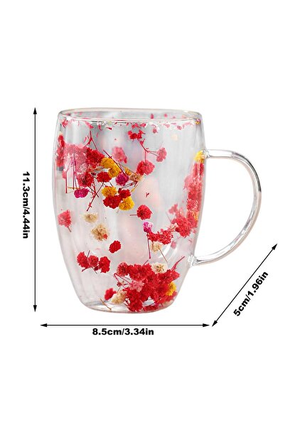 Choice 301-400ml Red Insulated Layer Flowers Coffee Cup Double Walled Glass C...