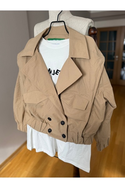 Natavanbutık Ανοιχτό καφέ Oversize κοντό παλτό καμπαρντίνας