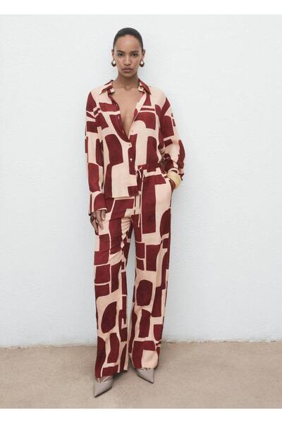 MANGO Woman Geometrik desenli dökümlü pantolon