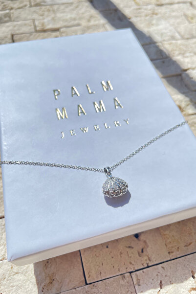 PALMMAMA Palm Mama Jewelry Deniz Kabuğu Inci Detaylı Gümüş Zirkon Taşlı Kutulu Paslanmaz Çelik Kolye