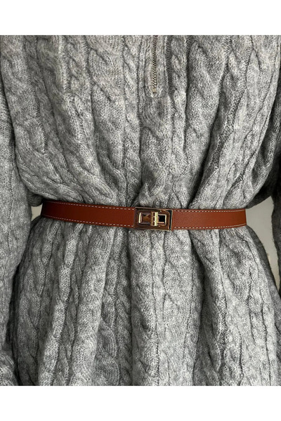 Tina Curea cu cataramă aurie cusută 2cm maro