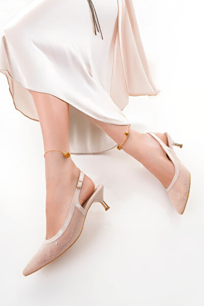 Women Lay-z Pantofi de zi specială pentru femei, din piele lacuită bej, din tul, cu toc auriu, cu bretele subțiri, albi