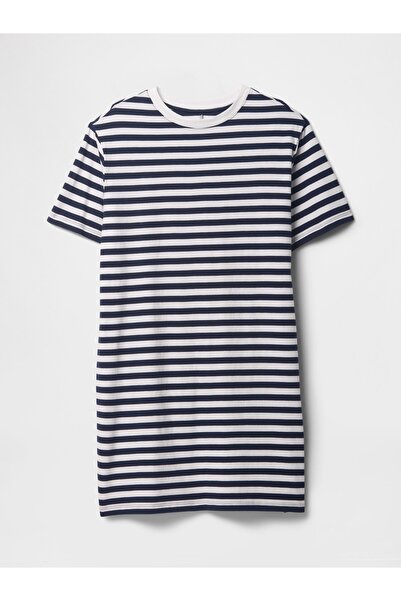 GAP Kadın Lacivert Çizgili T-Shirt Elbise
