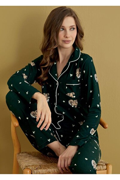 Mutlu City Set de pijamale de Crăciun de înaltă calitate pentru femei, cu nasturi din țesătură moale, cu guler, 3026