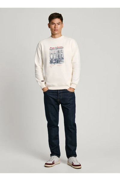 Pepe Jeans Bisiklet Yaka Kırık Beyaz Erkek Sweatshırt PM582724-803 SOREN CREW