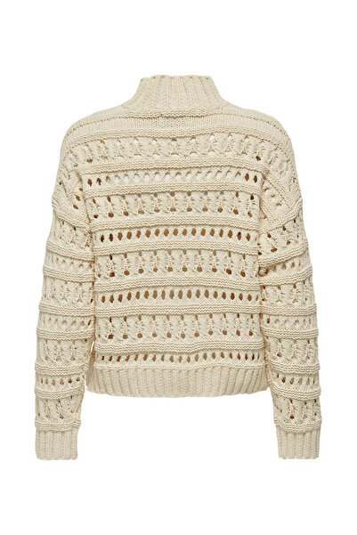 ONLY Pulover crem cu guler înalt, tricotat obișnuit, cu model, pentru femei ONLLEAH LS HIGH NECK KNT