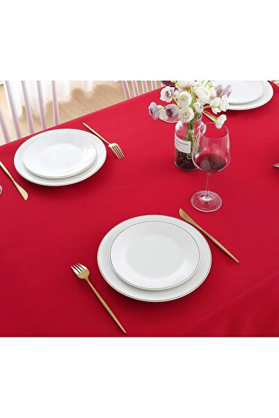 Soft Kare Panama Keteni Sıvı Geçirmez Kırmızı Renk Yılbaşı Masa Örtüsü