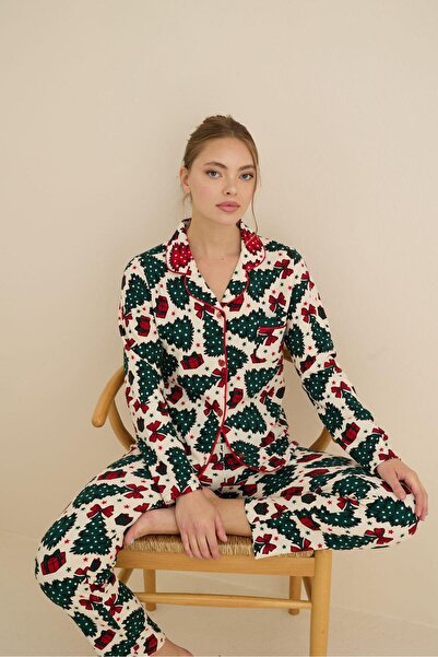 Mutlu City Women's Soft Fabric Buttoned Shirt Collar High Quality New Year Pajama Set 3026