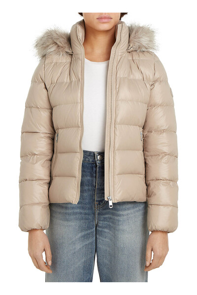 Tommy Hilfiger Bej Kadın Dik Yaka Standart Kalıp Puffer Mont GLOSS DOWN TYRA ...
