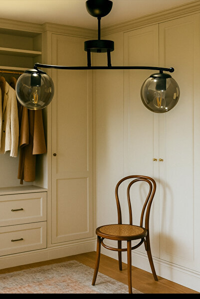 Luzarana Galaksi Modern Tasarım Siyah 2'li Füme Camlı Metal Gövde Avize | Sal...