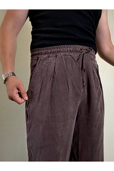 Arvens Ares Erkek Koyu Mürdüm Keten Kumaş Pantolon Yazlık Rahat Kalıp Hafif Rahat Kumaş