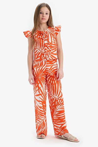 DeFacto Girls' Pattern Wide Leg Wide Leg Cotton Pants D7610A825Sm