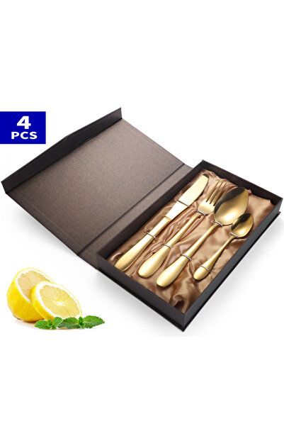 Trendy's Set of 4 stainless steel cutlery, TRENDY'S, gold