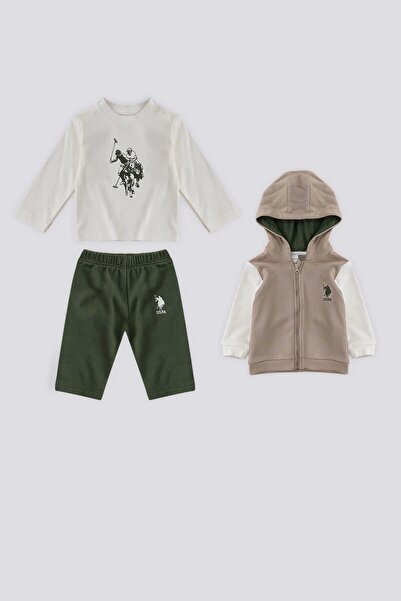 U.S. Polo Assn. U.S. Polo Assn Bej Fermuarlı Garnili Kol Detay Bebek 3Lü Takım