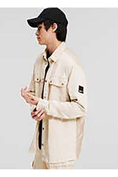 Karl Lagerfeld Jeans Normal Krem Düz Erkek Gömlek 245D1403_KLJ MIX MATERIAL JACKET