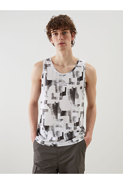 LC Waikiki Nevavm Men's Sleeveless T-Shirt with Oval Collar and Printed Design