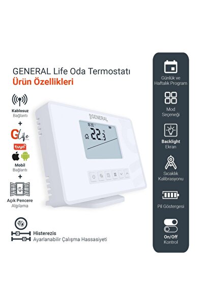 GENERAL Life Mitra HT300s RF Smart Kablosuz Wi-fi Akıllı Günlük Ve Haftalık Programlanabilir Oda Termostatı -Beyaz
