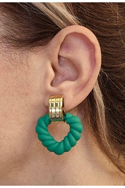 Pinkimaj أقراط زارا موديل أكريليك موديل ذهبي أخضر مع تفاصيل