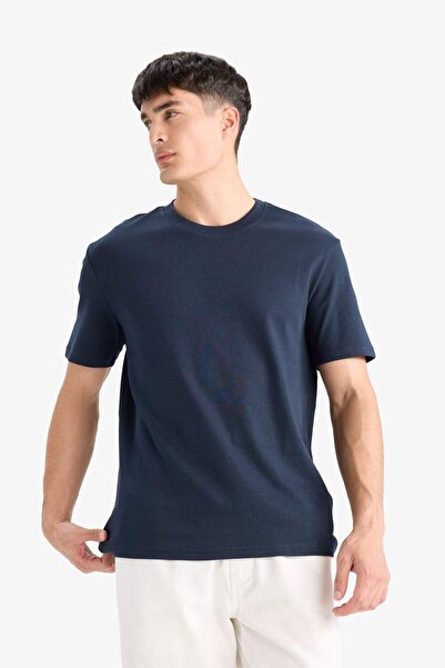 DeFacto 100% βαμβακερό μπλουζάκι με κανονική εφαρμογή Crew λαιμόκοψη Basic μονόχρωμο κοντομάνικο μπλουζάκι E7961AX25AU