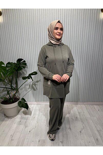 TRİPEN Summer Honeycomb Fabric Stitching Detailed Hooded Double Hijab Suit