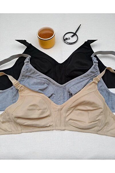 SATTENS 3 قطع - حمالة صدر نسائية مقاس كبير مكونة من 3 قطع من حمالة الصدر الأم المجوفة المصنوعة من القطن بدون إسفنجة