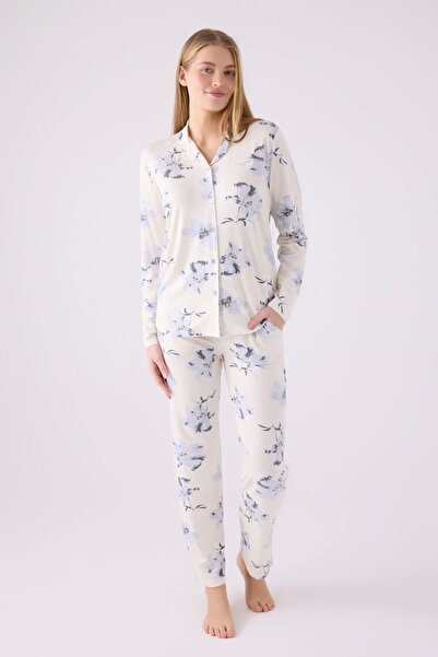 Pierre Cardin Women's Cream Shirt Pajama Set