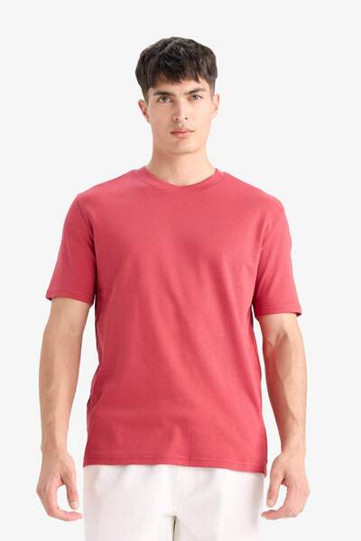DeFacto 100% Cotton Regular Fit Crew Neck Basic Plain Short Sleeve T-Shirt E7961Ax25Au