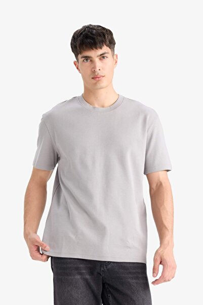 DeFacto 100% βαμβακερό μπλουζάκι με κανονική εφαρμογή Crew λαιμόκοψη Basic μονόχρωμο κοντομάνικο μπλουζάκι E7961AX25AU