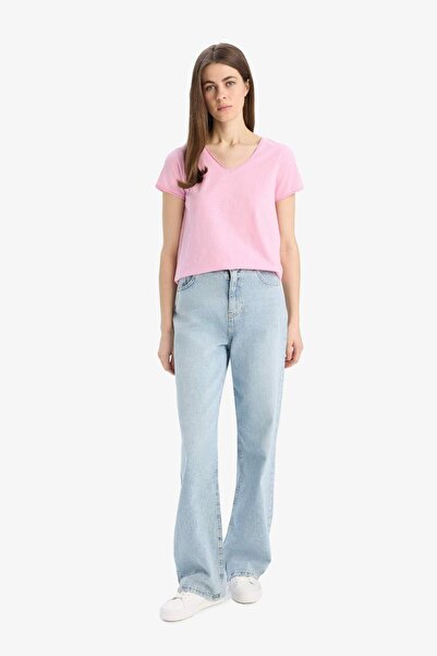 DeFacto Μπλουζάκι με κοντό μανίκι με κανονική εφαρμογή V λαιμόκοψη C2058AX24SM