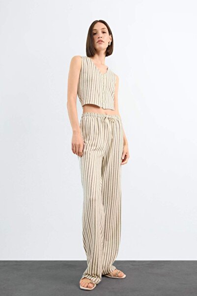 DeFacto Fitted Çizgili Üç Cepli Uzun Pantolon F9009AX25SM