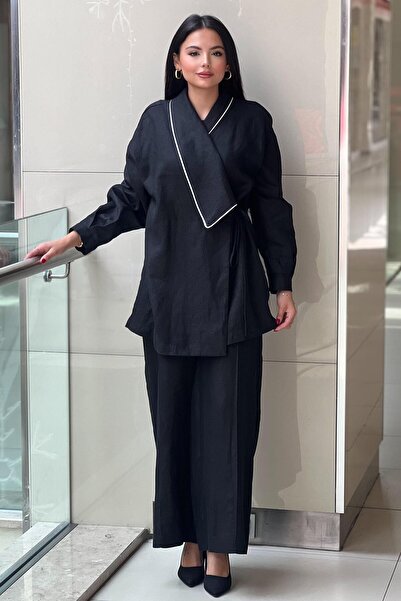 Ghisa Verev Collar Piping Detailed Jacket Pants Suit