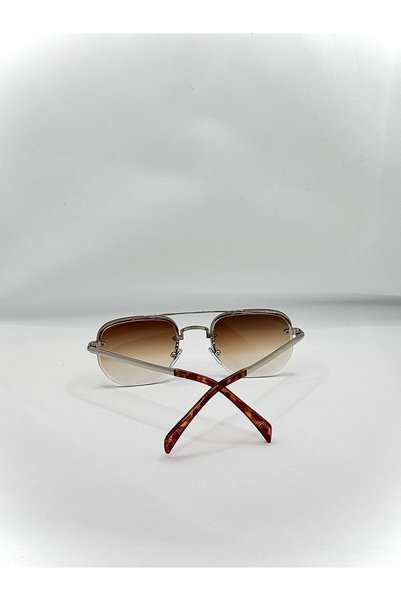 La sauvagine Heritage Series – Silver Half Frame Brown Gradient Glass Sunglasses