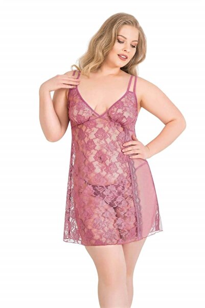 CHI'LA Collection Cămașă de noapte scurtă din tul Dusty Rose de mărime mare