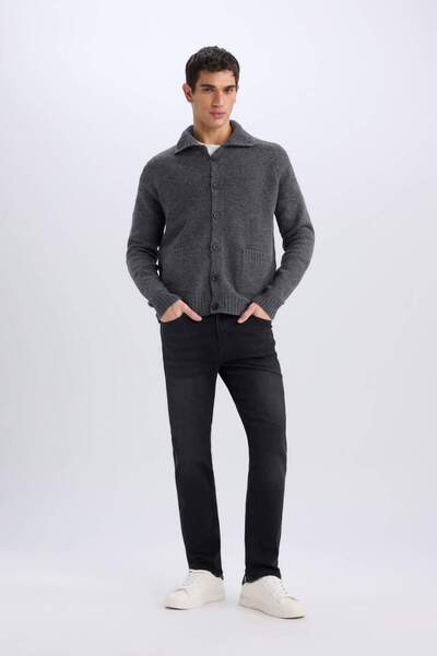 DeFacto Standard Fit Turtleneck Button Pocket Knitwear Cardigan E8396Ax25Cw