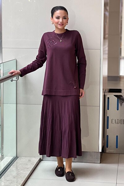 Nuss Mercerized Suit with Bead Embroidered Pleated Skirt