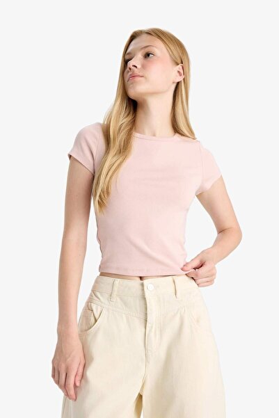 DeFacto Μπλουζάκι Coool Fitted Basic απλό κοντομάνικο μπλουζάκι με ραβδώσεις E0288AX25SM