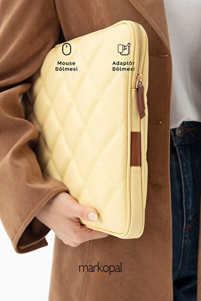 MORCA 13 & 13.3 Inç Uyumlu Laptop Kılıfı Kapitone Izg2009-1 Açık Sarı