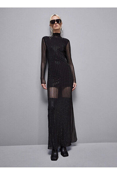 Patrizia Pepe Yuvarlak Yaka Siyah Uzun Kadın Elbise 8A1388