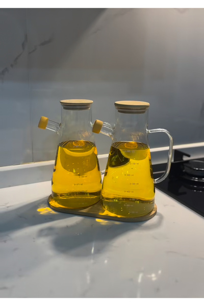 SEVEN7 2li Bambu Vakum Kapaklı Brosilikat Cam Yağlık Sirkelik 900ml