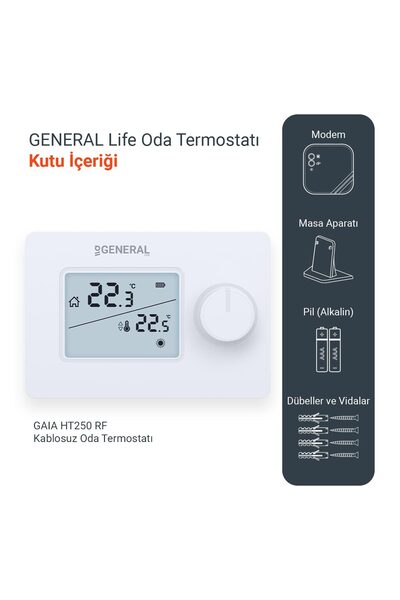 GENERAL GAIA Ht250 Rf Kablosuz Oda Termostatı Beyaz