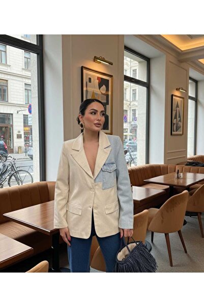 Butik Şenel Rain Gabardine Jacket with Patchwork Denim Detail