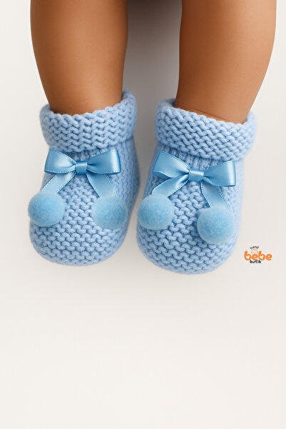 Trend Bebe Butik Kız Erkek Bebek Triko Patik – Ponponlu Fiyonklu Örgü Bebek Patik Çorap 1 Yaş Bebek Patiği