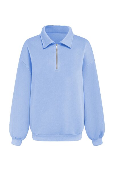 COMBİNE MİCHAİL Men's Baby Blue Regular Fit Sweatshirt - Half Zipper