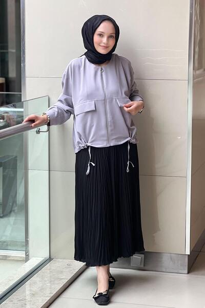 Ghisa Pocket Detailed Zippered Waist Drawstring Jacket