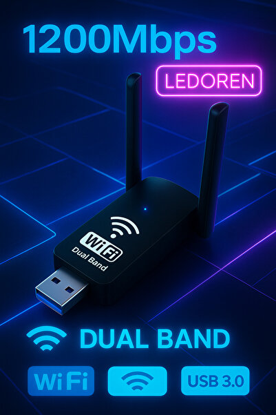 L'eDoren Pc Için Çift Anten AC1200 Mbps Dual Band USB 3.0 Adaptör Kablosuz Wi-Fi Alıcı