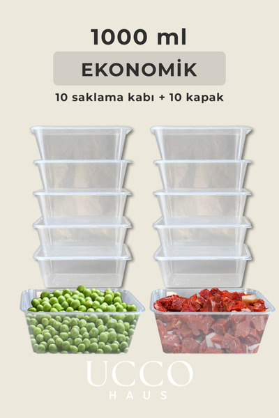 UCCO 10 Pieces 1000 ml Economical Refrigerator & Microwave Leak-Proof Lid Storage Container Set Freezer Organizer