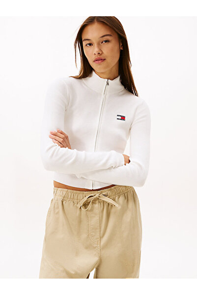 Tommy Hilfiger Tjw Fermuarlı Yüksek Yaka Beyaz Kadın Hırka